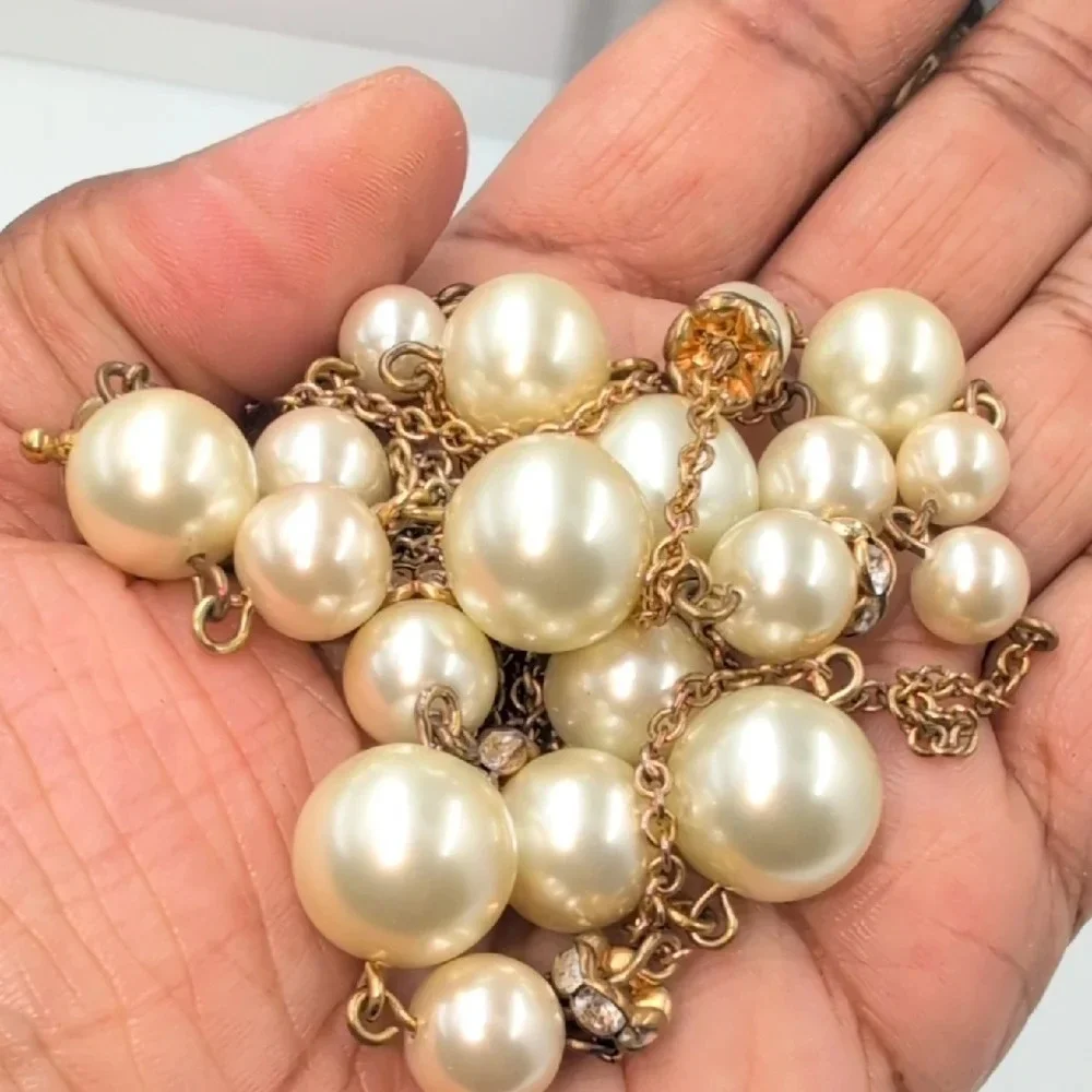 J. Crew Gold and White Pearl Bead Necklace